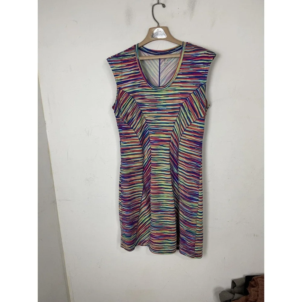 Womens‎ Title Nine Dress Large Dream Multicolor Striped Short Sleeve Activewear